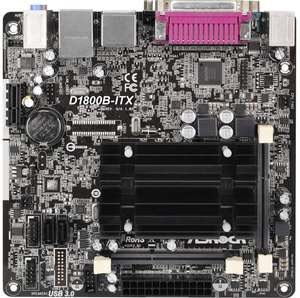 ASRock D1800B-ITX материнская платаD1800B-ITX ASRock D1800B-ITX материнская платаD1800B-ITXASRock D1800B-ITX - эта материнская плата Mini-ITX с четырехъядерным процессором Intel Dual-Core J1800, которая предлагает хорошие возможности расширениями, стабильную производительность и несколько вариантов вывода видео. Превосходная аппаратная конфигурация и поддержка программным обеспечением делают эту плата идеальным выбором для офисных задач, игр, видео и музыки. ASRock предлагает вам лучшую материнскую плату для сборки своего мини-ПК!CPU охлаждается специальным радиатором, который обеспечивает интенсивное рассеивание тепла. Благодаря отсутствию лишних вентиляторов эта материнская плата ASRock позволяет создать по-настоящему тихий компьютер.Эта материнская плата поддерживает не только Windows 8/8.1, но также и Windows 7 32-bit/64-bit. Таким образом, у пользователей появляется выбор в установке нужной операционной системы.В отличие от других плат, которые поддерживают только модули DDR3 SO-DIMM пониженного напряжения, эта материнская плата поддерживает также и модули стандартного напряжения, что дает еще больше возможностей по использованию DRAM.Некоторые компоненты материнской платы особенно чувствительны к перепадам напряжения, и избыточный ток на них может привести к мгновенному сбою всей системы. Технология ASRock Full Spike Protection надежно защищает эти компоненты материнской платы от внезапных скачков напряжения.На этой материнской плате ASRock установлены твердотельные конденсаторы для питания CPU. Твердотельные конденсаторы очень долговечны и обеспечивают ультра-стабильную работу системы.Поддержка высококачественного 5.1-канального аудио позволяет погрузиться в мир реалистичных звуковых спецэффектов в играх или при воспроизведении мультимедийного контента.Функция Fast Boot загружает компьютер настолько быстро, что у пользователей нет возможности войти в UEFI во время показа сообщений POST. Технология ASRock Restart to UEFI позволяет автоматически загружать UEFI при следующем включении или перезагрузке компьютера. Предназначена для тех, кому приходится часто заходить в настройки UEFI.