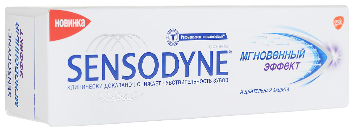 Sensodyne зубная паста Мгновенный Эффект 75 мл60000000108241_мгновенный эффект Sensodyne зубная паста Мгновенный Эффект 75 мл60000000108241_мгновенный эффектЗубная паста Sensodyne Мгновенный Эффект моментально снимает боль, связанную с повышенной чувствительностью зубов. Уникальная формула мгновенно создает барьер вокруг чувствительных участков ваших зубов. Обеспечивает моментальное избавление от боли и постоянную защиту при каждой чистке. Мгновенный эффект и длительная защита!