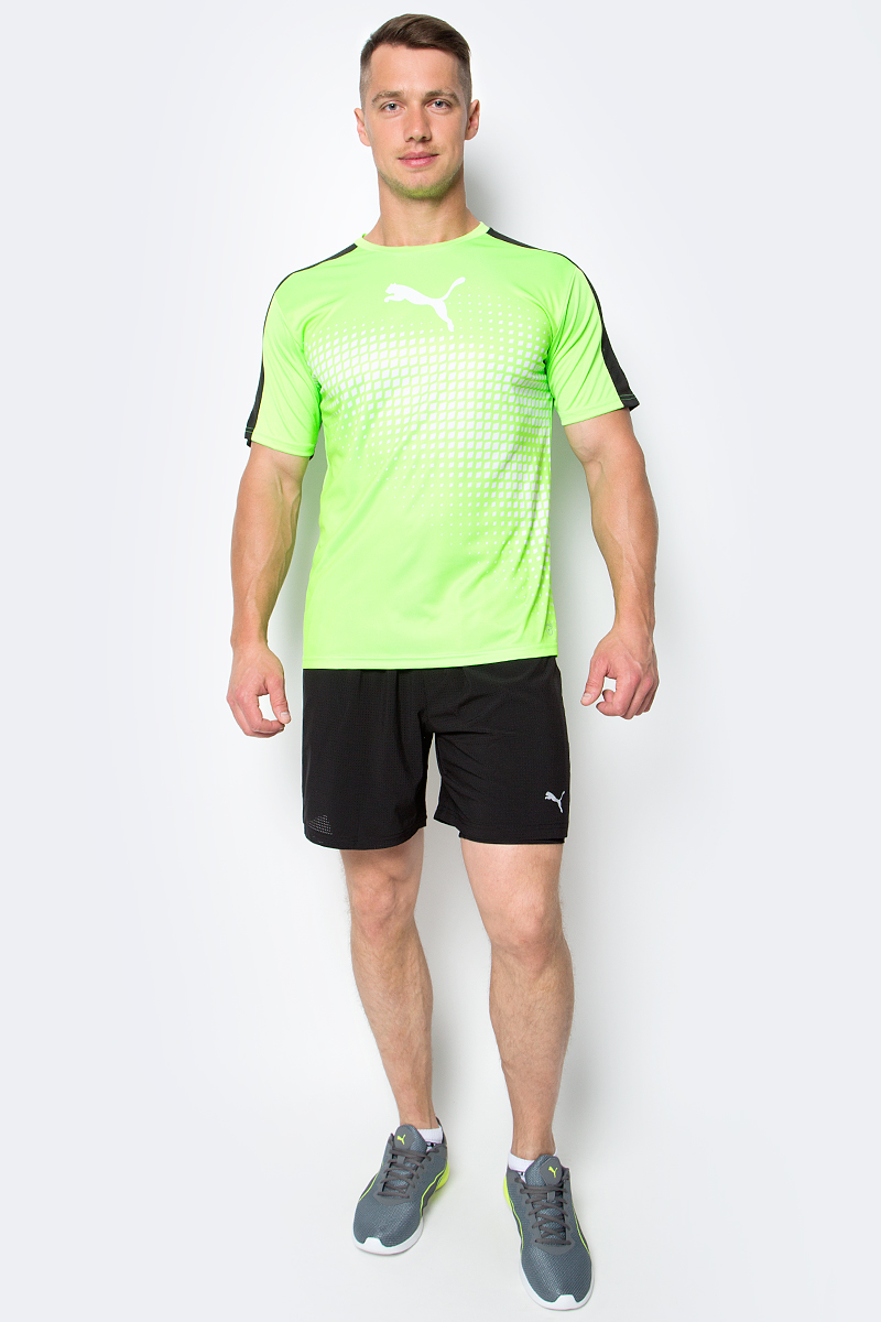 Футболка мужская Puma IT evoTRG Graphic Tee, цвет: салатовый. 655174_51. Размер M (46/48)655174_51 Футболка мужская Puma IT evoTRG Graphic Tee, цвет: салатовый. 655174_51. Размер M (46/48)655174_51Футболка IT evoTRG Graphic Tee изготовлена из полиэстера с использованием высокофункциональной технологии dryCELL, которая отводит влагу, поддерживает тело сухим и гарантирует комфорт. На спине имеются сетчатые вставки для хорошей циркуляции воздуха. Спереди модель декорирована тематическим рисунком evoTRG и логотипом PUMA. Также имеется надпись evoTRG сзади. Изделие имеет стандартную посадку Regular fit, круглый вырез горловины и короткие рукава. Такая футболка прекрасно подходит для интенсивных тренировок.