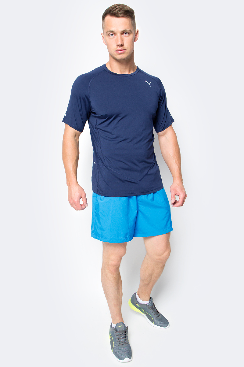 Футболка мужская Puma Faster than you S S Tee, цвет: синий. 51436204. Размер M (46/48)514362_04 Футболка мужская Puma Faster than you S S Tee, цвет: синий. 51436204. Размер M (46/48)514362_04Футболка изготовлена с использованием высокофункциональной технологии dryCELL, которая отводит влагу, поддерживает тело сухим и гарантирует комфорт во время активных тренировок и занятий спортом. Также особый крой PWRCOOL способствует естественной терморегуляции – прорези и вставки из сетчатого материала с обработанными лазером краями и швами располагаются в местах возможного перегрева и обеспечивают отличную вентиляцию. Плоские швы не натирают кожу и обеспечивают полный комфорт. Фасон рукавов-реглан элегантен и создает свободу движений. Логотип и другие декоративные элементы из светоотражающего материала позаботятся о вашей безопасности в темное время суток. Дополнительное удобство создает петля внутри на изнанке для регулировки длины шнура наушников.
