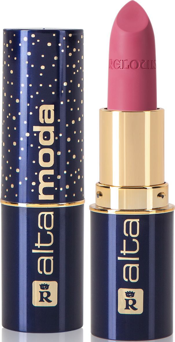Relouis Помада губная матовая Alta Moda, тон №02 Rosy Velvet, 8 г4810438014281 Relouis Помада губная матовая Alta Moda, тон №02 Rosy Velvet, 8 г4810438014281Новая матовая помада Альта Мода-это гармоничное сочетание идеального матового покрытия и насыщенного стойкого цвета. Она имеет плотную текстуру, при этом легко наносится, придавая губам мягкость и бархатистость. Гамма из 20 вельветовых тонов дарит губам ровный глубокий цвет, раскрываясь на них изысканными оттенками. Словно вторая кожа матовая помада ложится на губы, подчеркивая их естественную поверхность. Именно поэтому перед ее нанесением важно провести пилинг, а также увлажнить губы, ведь она не прощает мелких недочетов, шелушения или трещинок. Матовая помада Alta Moda-создана для губ, готовых к смелым модным экспериментам.