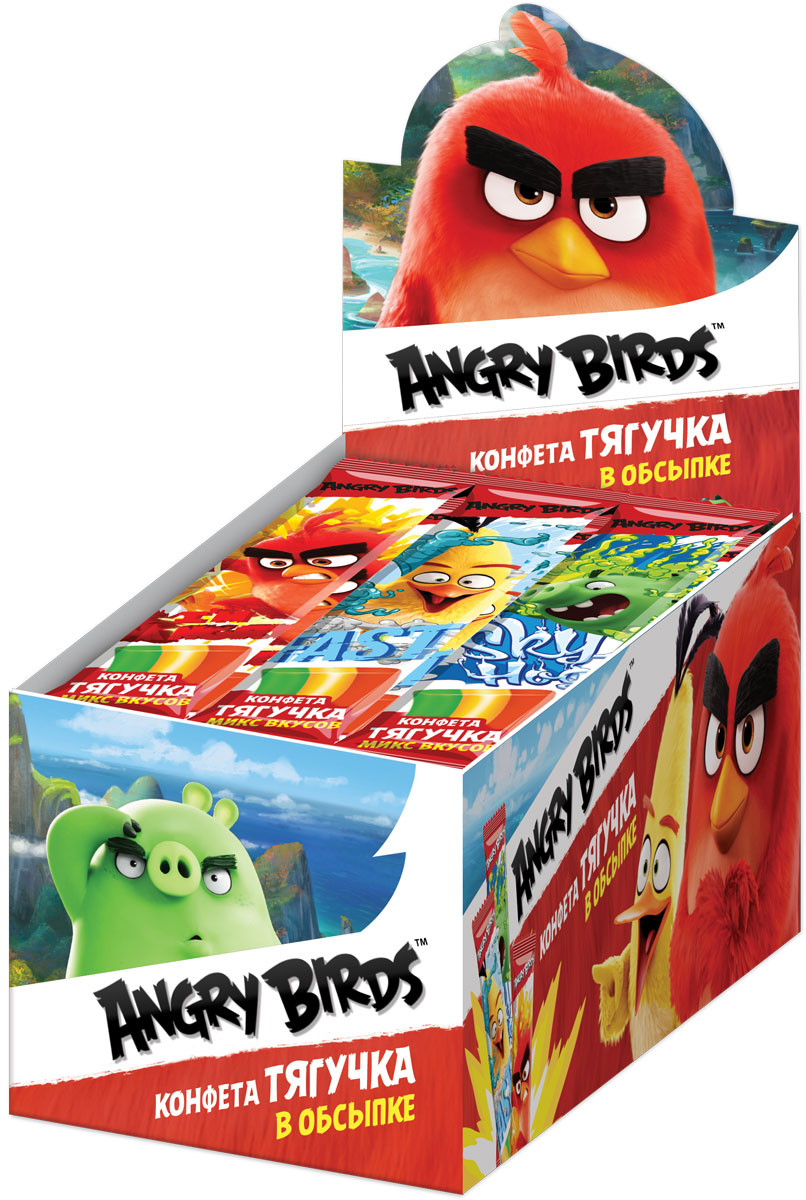 Angry Birds Movie фруктовая жевательная конфета, 30 шт по 18 гУТ20749 Angry Birds Movie фруктовая жевательная конфета, 30 шт по 18 гУТ20749Жевательная конфета в крахмальной обсыпке, трехцветная, в индивидуальном герметично запечатанном флоупаке с дизайном и текстом. Вкусы: клубника, яблоко, апельсин.