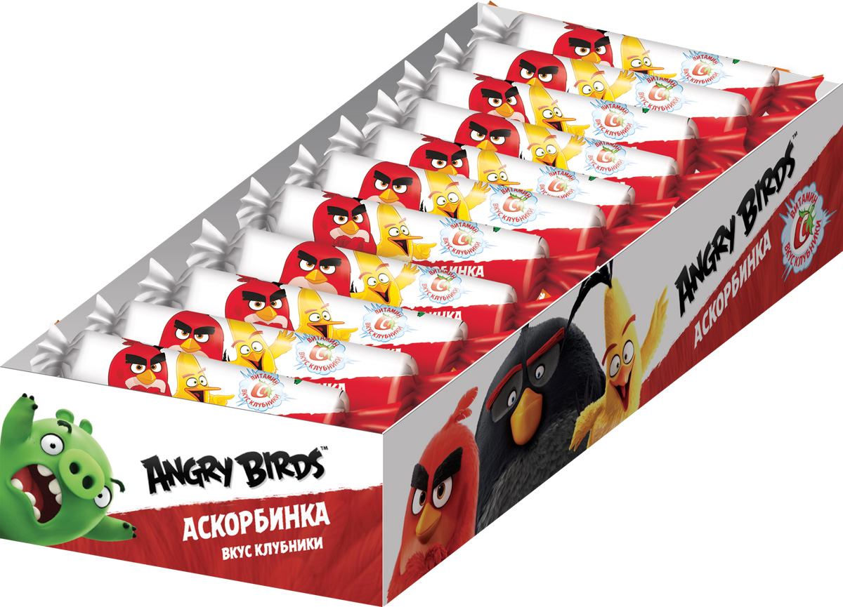 Angry Birds Movie аскорбинка со вкусом клубники, 20 шт по 30 гУТ21221 Angry Birds Movie аскорбинка со вкусом клубники, 20 шт по 30 гУТ21221Жевательные таблетки со вкусом клубники.