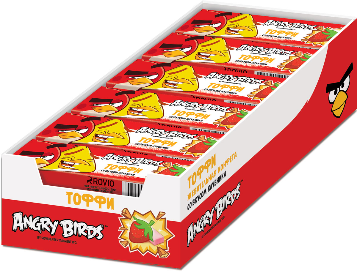 Angry Birds фруктовая жевательная конфета, 24 шт по 25 гУТ17136 Angry Birds фруктовая жевательная конфета, 24 шт по 25 гУТ17136Жевательная конфета в форме кубиков, каждая упакована в бумажную обертку.