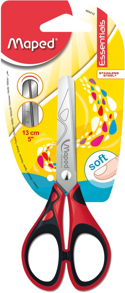 Maped Ножницы Essentials Soft цвет красный черный 13 см464410 Maped Ножницы Essentials Soft цвет красный черный 13 см464410Симметричные ножницы Maped Essentials Soft с прорезиненными ручками станут прекрасным помощником для ваших детей! Изделие выполнено в ярком цвете - ваш затейник будет очень доволен! Область применения таких ножниц достаточно широка: их можно использовать дома и в школе для разрезания любых видов бумаги и картона.