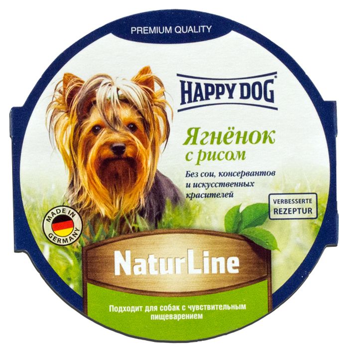 Консервы Happy Dog Natur Line для собак, с ягненком и рисом, 85 г71498 Консервы Happy Dog Natur Line для собак, с ягненком и рисом, 85 г71498Сбалансированный консервы Happy Dog Natur Line изготовлен по оригинальной технологии Interquell GmbH (Германия) из натурального мяса и мясопродуктов. Не содержит сои, искусственных красителей, консервантов и генетически модифицированных организмов. Состав: мясо и мясопродукты (5,0% ягненка), злаки ( 4,0% риса), минеральные вещества, инулин (0,1%). Пищевые добавки на 1 кг продукта: витамин D3 250 М.Е, витамин Е 15 мг, цинк 15 мг, медь 1 мг, марганец 1 мг.Аналитический состав: протеины 11,5%, жиры 9%, сыра зола 3%, клетчатка 2%, влажность 89,5%. Товар сертифицирован.
