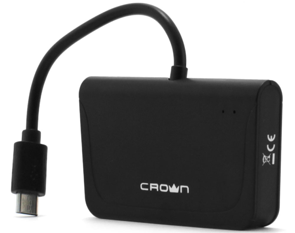 Crown CMCR-B13 USB-концентраторCM000001361 Crown CMCR-B13 USB-концентраторCM000001361Crown CMCR-B13 - это USB 2.0 хаб с поддержкой OTG плюс картридер SD/MMC/microSD в одном компактном устройстве. Это полезное устройство пригодится и дома, и в офисе, и в путешествиях.USB-порт позволяет подключать клавиатуру, мышь, USB-флэшки к мобильному устройству, поддерживающему стандарт OTG. А функция картридера даёт возможность быстро считывать данные с карт памяти наиболее популярных форматов, а также вести запись на них. Не требует установки драйверов, подключи и пользуйся.