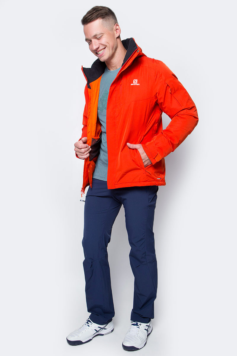 Куртка мужская Salomon Stormspotter Jkt M, цвет: оранжевый. L38273900. Размер XXL (60)L38273900 Куртка мужская Salomon Stormspotter Jkt M, цвет: оранжевый. L38273900. Размер XXL (60)L38273900Мужская куртка Salomon с капюшоном выполнена из качественного полиэстера. Стильная куртка из структурированного материала в ёлочку в сочетании с утеплителем гарантирует, что вы будете отлично смотреться на склонах лыжного курорта и при этом согревать вас.