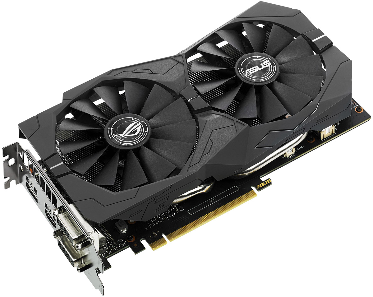 ASUS ROG Strix GeForce GTX 1050 2GB видеокартаSTRIX-GTX1050-2G-GAMING ASUS ROG Strix GeForce GTX 1050 2GB видеокартаSTRIX-GTX1050-2G-GAMINGВидеокарта ASUS ROG Strix GeForce GTX 1050 – это геймерская модель, оснащенная множеством эксклюзивных технологий ASUS.Используемая на ней система охлаждения DirectCU II может похвастать высокой эффективностью за счет вентиляторов с оптимизированной геометрией крыльчатки, а безупречная надежность устройства обеспечивается полностью автоматизированным процессом производства (технология Auto-Extreme).Система подсветки Aura поможет сделать дизайн компьютера незабываемым с помощью оригинальных световых эффектов. В комплект поставки ROG Strix GTX 1050 входят утилиты GPU Tweak II (для настройки и мониторинга параметров видеокарты) и XSplit Gamecaster (для записи и трансляции процесса игры в режиме реального времени).На данную видеокарту установлена эксклюзивная система охлаждения DirectCU II с технологией «прямого контакта»: медные тепловые трубки кулера непосредственно контактируют с поверхностью графического процессора.Два высококачественных вентилятора с оптимизированной геометрией крыльчатки, входящие в состав системы охлаждения DirectCU II, усиливают воздушный поток и увеличивают статическое давление по сравнению с обычными. Кроме того, благодаря продуманной конструкции радиатора данный кулер способен охлаждать видеокарту при невысоком уровне нагрузки в пассивном режиме, то есть при нулевом уровне шума.Система охлаждения геймерского компьютера может быть неэффективна из-за того, что алгоритм работы корпусных вентиляторов учитывает лишь температуру центрального процессора, в то время как во время длительных игровых сессий температура процессора графического зачастую бывает значительно выше. Чтобы устранить эту проблему, видеокарты серии ROG Strix GTX 1050 оснащаются 4-контактным разъемом для системных вентиляторов с регулировкой на основе температуры графического процессора.Высокому качеству готового устройства способствует полностью автоматизированный процесс производства (технология Auto-Extreme), который соответствует более строгим экологическим нормам за счет устранения вредных химических веществ и уменьшения энергопотребления на 50%.В современных видеокартах ASUS применяются отборные компоненты (технология Super Alloy Power II), которые обладают непревзойденной энергоэффективностью, пониженной рабочей температурой и улучшенными характеристиками.Современные видеокарты ASUS совместимы с эксклюзивной утилитой GPU Tweak II, с помощью которой можно получить полный контроль над графической подсистемой компьютера. Например, новая функция Gaming Booster позволяет моментально выделить все доступные вычислительные ресурсы под 3D-приложение, чтобы обеспечить максимальную производительность.