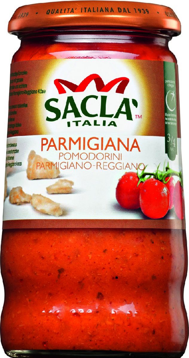 Sacla Parmigiana Pomodorini Parmigiano - Reggiano с цельными томатами Черри и сыром Пармезан соус Пармиджана, 350 г215211 Sacla Parmigiana Pomodorini Parmigiano - Reggiano с цельными томатами Черри и сыром Пармезан соус Пармиджана, 350 г215211Соус с цельными томатами черри и сыром пармезан.