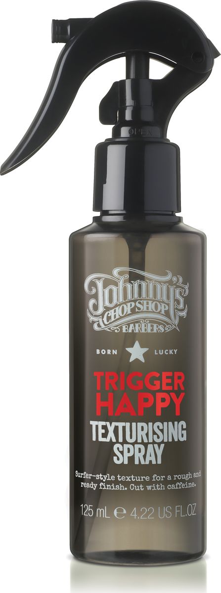 Johnnys Chop Shop Trigger Happy Texturizing Spray текстурирующий спрей, 125 мл124336 Johnnys Chop Shop Trigger Happy Texturizing Spray текстурирующий спрей, 125 мл124336Текстурирование для создания небрежного образа серфера. Разбавлено бодрящим кофеином. Создаёт небрежный образ сёрфера благодаря мелкозернистой структуре и объему. Содержит бодрящий заряд кофеина и провитамин В5 для идеального ухода за волосами. Без парабенов.