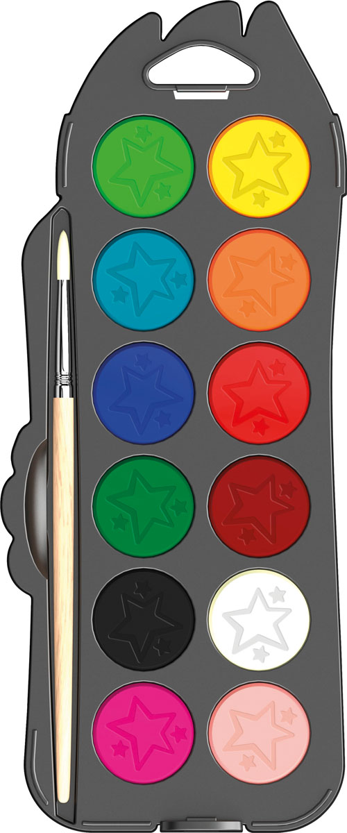 Maped Акварель ColorpepS с кисточкой 12 цветов811520 Maped Акварель ColorpepS с кисточкой 12 цветов811520COLORPEPS Акварельные краски с кисточкой в комплекте, 12 цветов, пластиковый футляр с подвесом Отличный размер для удобного и надежного храненияБыстро разводятся водойПросто очистить: небьющийся пластиковый бокс со съемной крышкойДиаметр 30 ммСинтетическая кисточка в комплекте