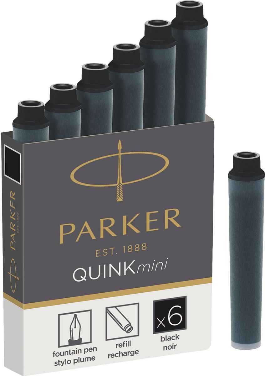 Parker Картридж-мини с чернилами для перьевой ручки QUINK SHORT цвет черный 6 шт