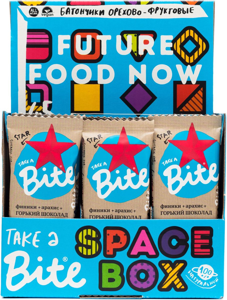 Take A Bite Шоколад-Мускатный орех Star батончик фруктово-ореховый, 20 шт по 45 г00000000573 Take A Bite Шоколад-Мускатный орех Star батончик фруктово-ореховый, 20 шт по 45 г00000000573Для тех, кто не боится менять стереотипы. Для сильных духом со здоровым телом. Будь мечтой, будь сильным вместе со Star Bite.