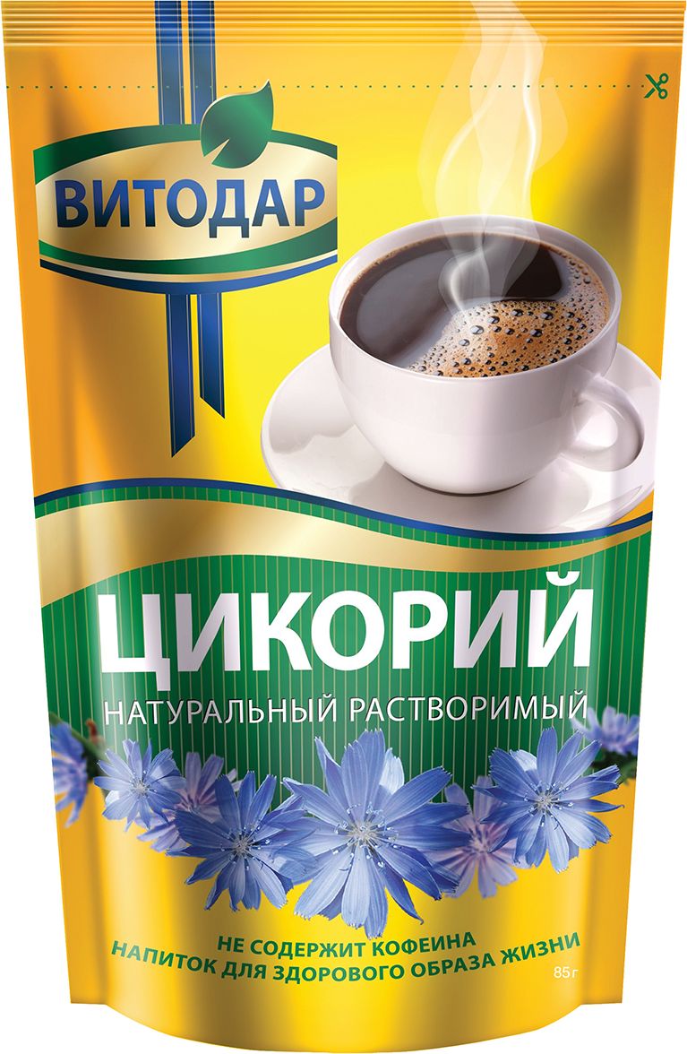Витодар цикорий растворимый, 85 г00000040425 Витодар цикорий растворимый, 85 г00000040425Изготовлен из натурального корня цикория. Не содержит кофеин, не повышает артериальное давление.Инулин (растительное пищевое волокно), содержащийся в корне цикория, улучшает микрофлору кишечника - стимулирует рост и активность полезных бифидобактерий.Специальная упаковка ZIP-lock с фольгированным слоем исключает попадание солнечного света и влаги, не допуская кристаллизации продукта, сохраняя его пользу и аромат.