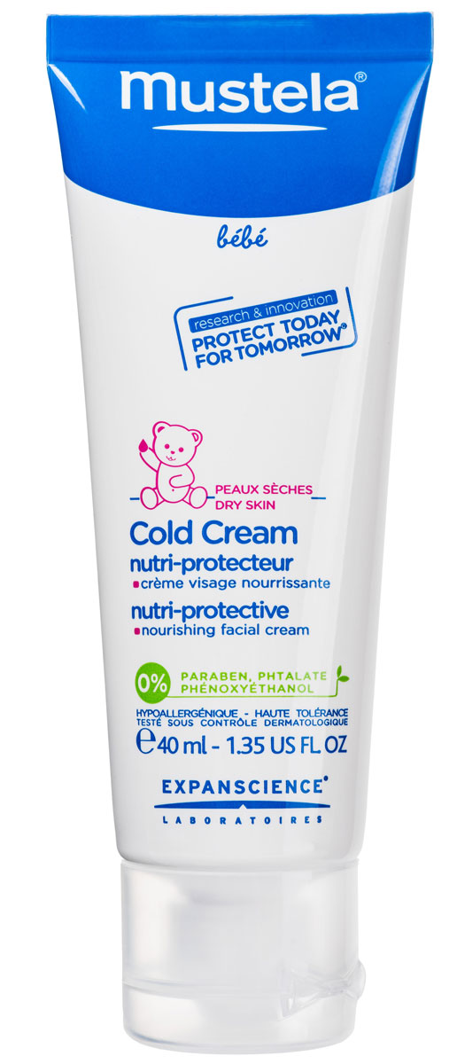MUSTELA BEBE Крем с кольд-кремом питательный для детей, 40 млМ695 MUSTELA BEBE Крем с кольд-кремом питательный для детей, 40 млМ695Назначение: Крем для ухода за сухой кожей лица детей с рождения.Разработано для минимизации риска аллергических реакций.Свойства:Формула с питательно-защитным комплексом (Кольд-крем + церамиды), обогащенная активным ингредиентомприродного происхождения, способствует укреплению кожного барьера малыша и сохранению клеточных ресурсов его кожи. Укрепляет гидролипидную пленку на поверхности кожи и защищает ее от внешних воздействий. Интенсивно питает кожу, сохраняя ее естественные защитные функции.Приоритет отдается ингредиентам природного происхождения.Инструкция по использованию: Наносите утром и вечером на сухую и чистую кожу лица.Товар сертифицирован.