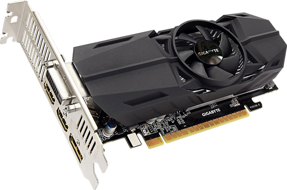 Gigabyte GeForce GTX 1050 OC Low Profile 2GB видеокартаGV-N1050OC-2GL Gigabyte GeForce GTX 1050 OC Low Profile 2GB видеокартаGV-N1050OC-2GLВидеокарта Gigabyte GeForce GTX 1050 OC Low Profile создана, чтобы удовлетворить требования опытных игроков, основана на решении nVidia, архитектура GPU — Pascal.Будьте готовы к игровым сражениям с GeForce GTXGeforce GTX обеспечивает самую высокую производительность, добавляя продвинутые игровые технологии (NVIDIA GameWorks) и саму продвинутую игровую экосистему (GeForce Experience).ПроизводительностьРеализовано с помощью новой архитектуры nVidia Pascal, Geforce GTX 10-я серия — это квантовый скачок в эффективности производительности и энергопотребления.Разгон в одно нажатиеОдним простым действием в программном обеспечении Xtreme Engine, игроки могут легко настроить карту таким образом, чтобы удовлетворить различные игровые требования без специальных знаний.Надежные и долговечные компонентыПри производстве карты используются дроссели и конденсаторы высокого качества, благодаря этому факту графическая карта обеспечивает выдающуюся производительность и долговечность системы.Программное обеспечение Xtreme EngineНастраивайте частоты, напряжение, режим работы вентиляторов, параметры производительности, режимы меню. Все эти настройки могут быть изменены в режиме реального времени, согласно вашим предпочтениям.