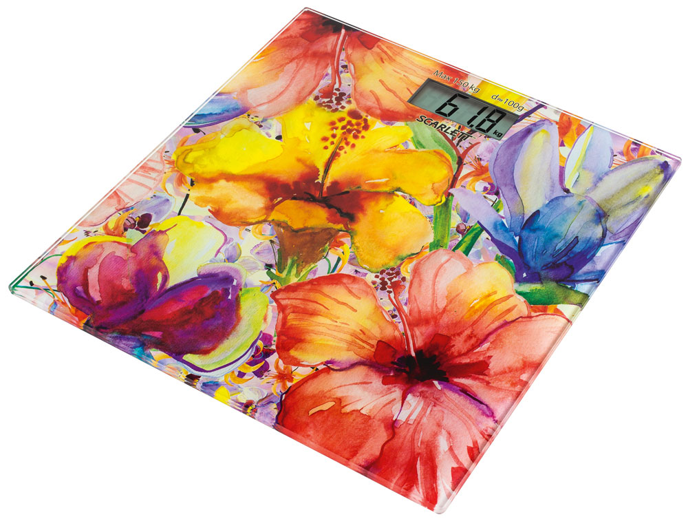 Scarlett SC-BS33E071, Flowers весы напольныеSC-BS33E071 Scarlett SC-BS33E071, Flowers весы напольныеSC-BS33E071Напольные электронные весы Scarlett SC-BS33E071 - неотъемлемый атрибут здорового образа жизни. Они необходимы тем, кто следит за своим здоровьем, весом, ведет активный образ жизни, занимается спортом и фитнесом. Очень удобны для будущих мам, постоянно контролирующих прибавку в весе, также рекомендуются родителям, внимательно следящим за весом своих детей.Ультратонкая платформа из закаленного стекла: 6 ммБольшой жидкокристаллический дисплей 74 мм х 28,5 ммПрорезиненные ножки для предотвращения скольжения