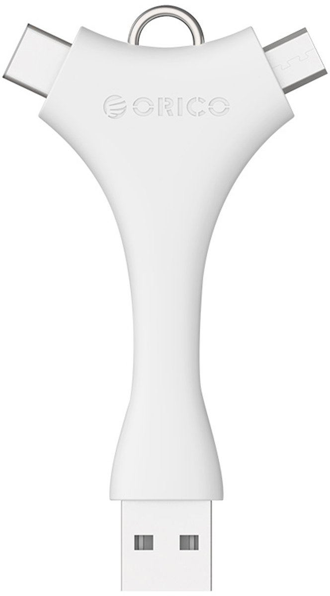 Orico C1, White переходник USB-micro USB-USB Type-СORICO C1-WH Orico C1, White переходник USB-micro USB-USB Type-СORICO C1-WHБлагодаря своим компактным размерам Orico C1 можно легко и просто носить с собой в сумке или на рюкзаке. У Orico C1 есть специальное кольцо, благодаря которому можно присоединить устройство к брелоку для ключей. В конструкции Orico C1 нет проводов, поэтому кабель переходника не запутается в узел, лёжа в кармане или рюкзаке. Orico C1 оснащён разъёмами: USB Type A, MicroUSB и USB Type C. Orico C1 сделан и премиальных материалов, а в качестве проводника используется медь. Корпус из TPE (Термо пластичный эластомер) прочный и гибкий.