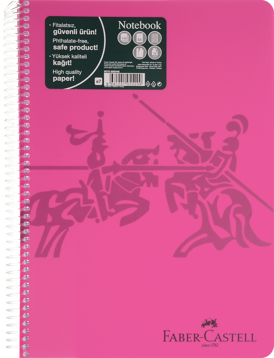 Faber-Castell Блокнот Knight 140 листов в клетку цвет розовый507048_розовый Faber-Castell Блокнот Knight 140 листов в клетку цвет розовый507048_розовыйБлокнот Faber-Castell Knight в твердой пластиковой обложке подойдет для памятных записей, любимых стихов и многого другого.Внутренний блок блокнота состоит из 140 листов в клетку, способ крепления листов - пластиковая спираль. Страницы блокнота дополнены микроперфорацией для удобного отрыва листов.Такой блокнот станет не только достойным аксессуаром среди ваших канцелярских принадлежностей, но и практичным подарком для близких и друзей.