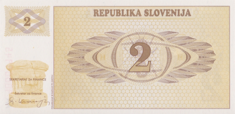 Банкнота номиналом 2 толара. Словения, 1990 год