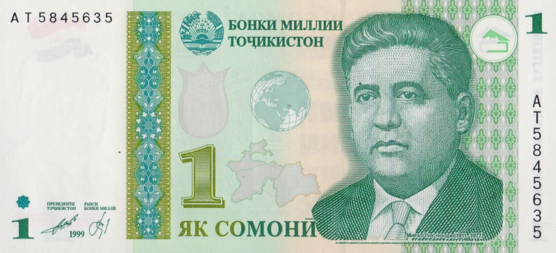 Банкнота номиналом 1 сомони. Таджикистан. 1999 год