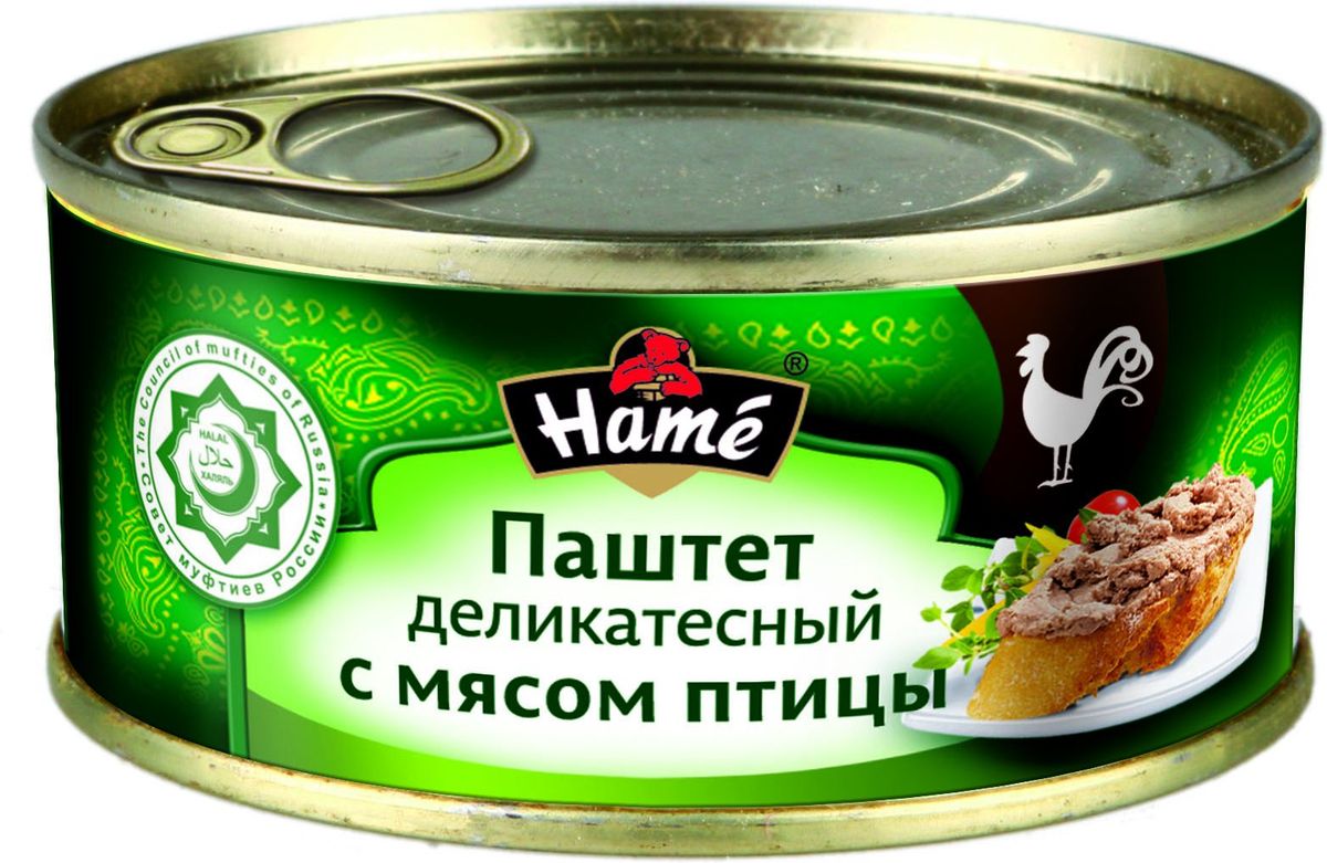 Hame Паштет деликатесный с мясом птицы халяль, 250 г20914222000081 Hame Паштет деликатесный с мясом птицы халяль, 250 г20914222000081Продукт Халяль, готов к употреблению. Пищевая ценность в 100 г продукта:Белок не менее, г - 11,3;Жир не более, г - 12,1;Углеводы не более, г - 11,3.