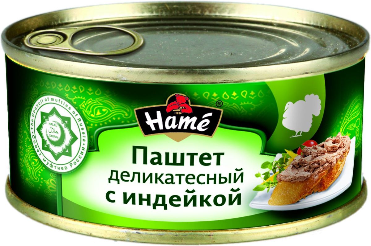 Hame Паштет деликатесный с индейкой халяль, 250 г20914252000081 Hame Паштет деликатесный с индейкой халяль, 250 г20914252000081Продукт Халяль не содержит свинины. Продукт готов к употреблению. Пищевая ценность в 100 г. продукта:Белок не менее, г - 10,9;Жир не более, г - 14,5;Углеводы не более, г - 15,6.