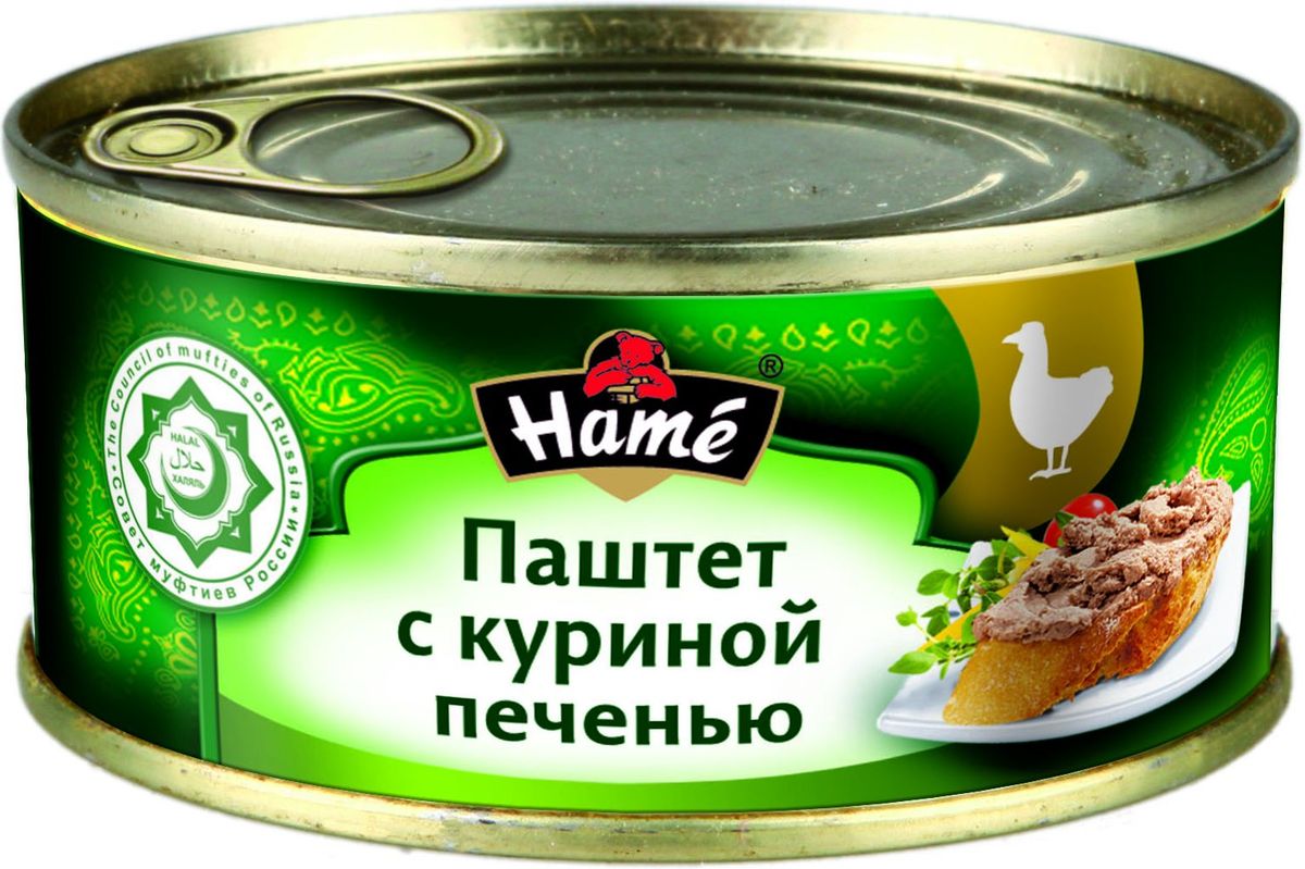 Hame Паштет с куриной печенью халяль, 250 г20914302000081 Hame Паштет с куриной печенью халяль, 250 г20914302000081Продукт не содержит свинины. Продукт готов к употреблению. Пищевая ценность в 100 г продукта:Белок не менее, г - 11,7;Жир не более, г - 12,7;Углеводы не более, г - 11,3.