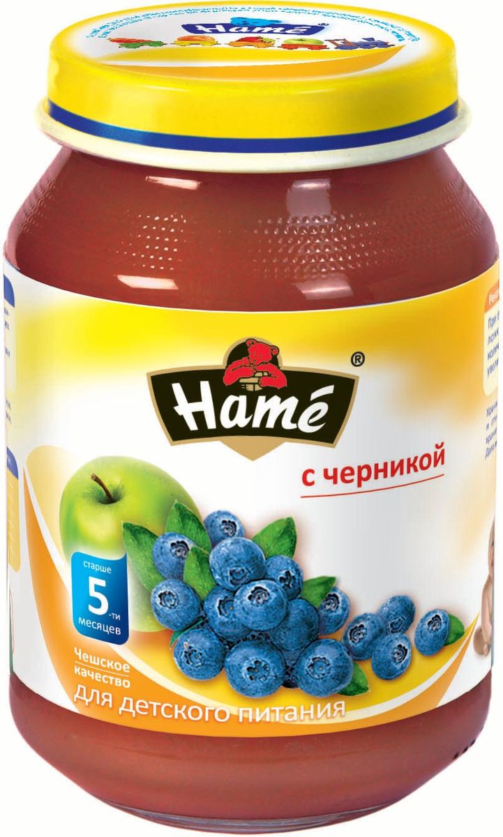 Hame черника фруктовое пюре, 190 г23600081702101 Hame черника фруктовое пюре, 190 г23600081702101Фруктовое пюре для детей раннего возраста. Чешское качество.Пищевая ценность в 100 г продукта:Белок, г - 0,3Жир, г - 0,3Углеводы, г - 19,9При вскрытии банки должен быть слышен хлопок. Чистой сухой ложкой перемешать содержимое и взять необходимое количество. Прием пюре начинать с 1 чайной ложки в день, увеличивая к 12 месяцам до 100 г в день. Не добавлять сахар.
