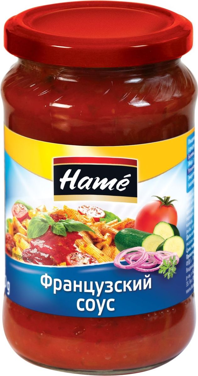Hame Французский соус, 350 г23970502000101 Hame Французский соус, 350 г23970502000101Продукт готов к употреблению.Пищевая ценность в 100 г продукта:Белок, г - 0,3Жир, г - 3Углеводы, г - 13