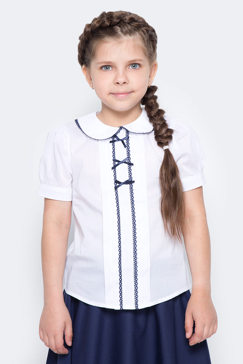 Блузка для девочки Nota Bene, цвет: белый, синий. CWR27026_1. Размер 128