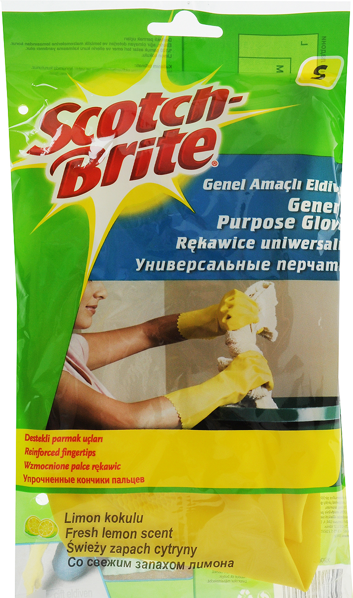 Перчатки для уборки на кухне Scotch-Brite, с запахом лимона, цвет: желтый. Размер S5687 Перчатки для уборки на кухне Scotch-Brite, с запахом лимона, цвет: желтый. Размер S5687Перчатки для уборки на кухне Scotch-Brite, изготовленные из натурального латекса, защитят руки от соприкосновения с чистящими и моющими средствами. Хлопковое напыление внутри впитывает влагу, оставляя кожу рук сухой. Эластичные и прочные перчатки специально предназначены для многократного использования. Имеют свежий аромат лимона.