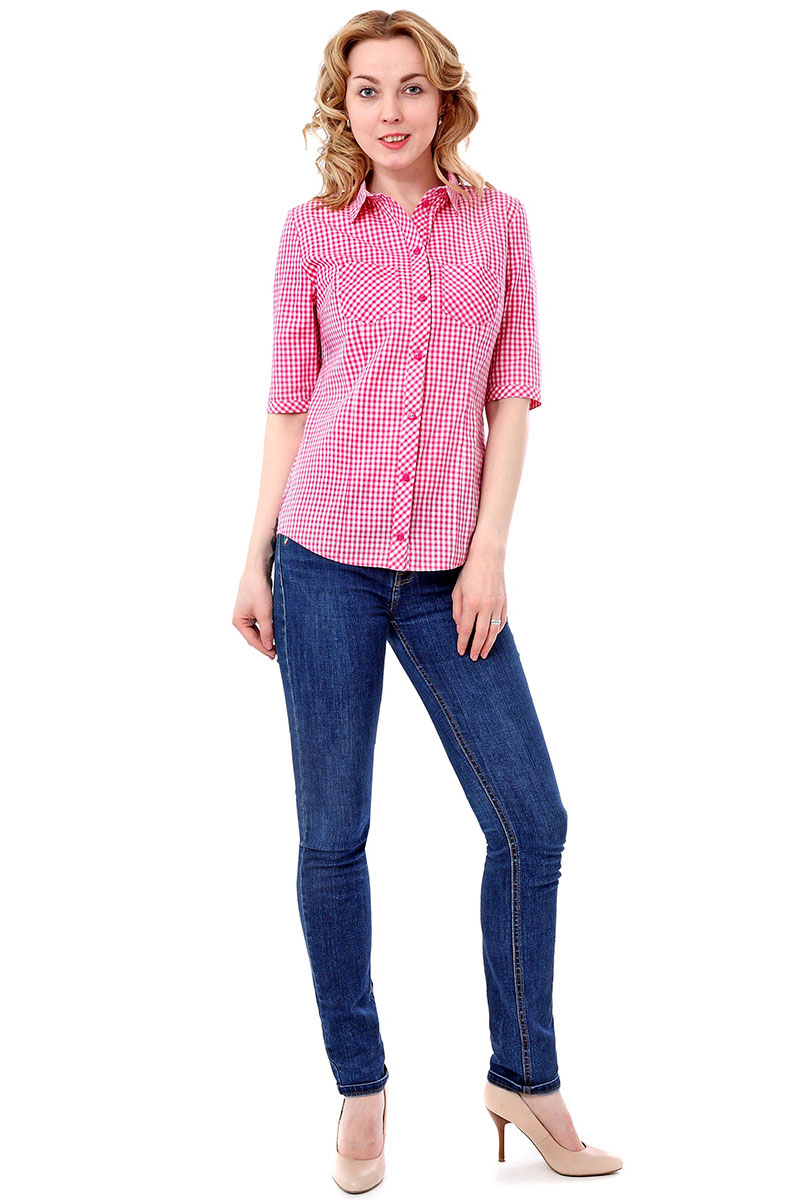 Блузка F5, цвет: розовый, белый. 171008_17335. Размер XL (50)171008_17335, Cotton, pink check Блузка F5, цвет: розовый, белый. 171008_17335. Размер XL (50)171008_17335, Cotton, pink checkЖенская блузка F5 выполнена из качественного материала, поможет создать модный образ и станет отличным дополнением к повседневному гардеробу. Модель приталенного кроя с отложным воротником и короткими рукавами застегивается спереди на пуговицы. Внешняя сторона дополнена двумя накладными карманами.