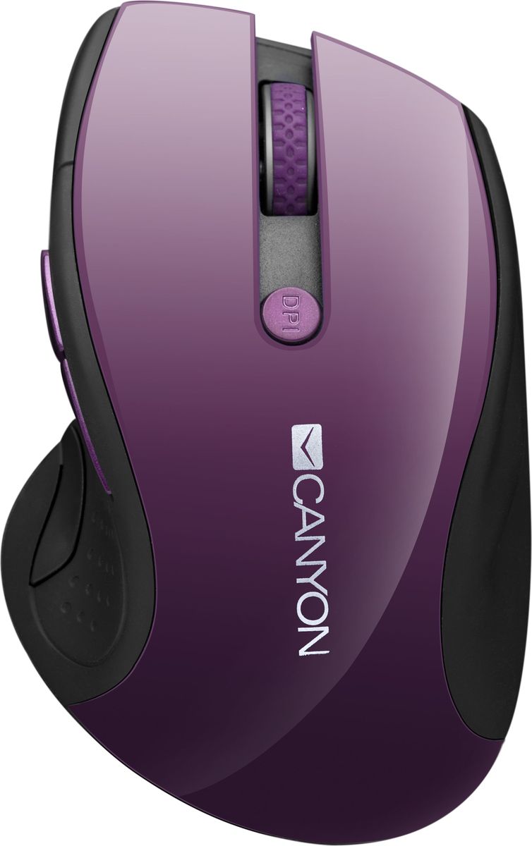 Canyon CNS-CMSW01, Purple мышь беспроводнаяCNS-CMSW01P Canyon CNS-CMSW01, Purple мышь беспроводнаяCNS-CMSW01PМышь Canyon CNS-CMSW01 придется по душе ценителям комфорта, точности и функциональности. Прямо над колесиком прокрутки размещена кнопка переключения разрешения. Нажимая ее, вы сможете выбрать один из трех вариантов разрешения (1000, 1200 или 1600 точек на дюйм) для оптимальной точности курсора. Благодаря эргономичному дизайну мышь CNS-CMSW01 обеспечивает комфортную работу, точный контроль за перемещениями и плавность движений.