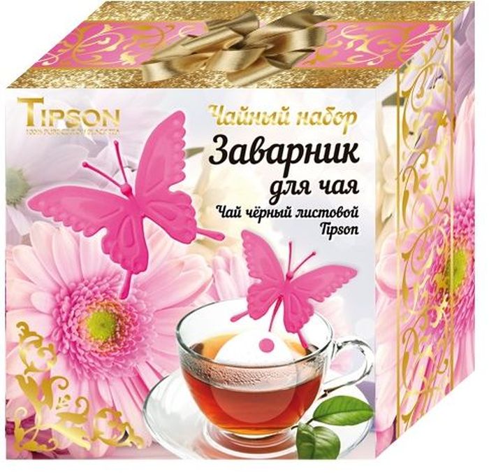 Tipson Розовая Бабочка подарочный набор черный чай Ceylon №1 и ситечко для чая, 85 г10114-00 Tipson Розовая Бабочка подарочный набор черный чай Ceylon №1 и ситечко для чая, 85 г10114-00Черный цейлонский чай Ceylon №1 OPA - гармоничный баланс между силой вкуса и элегантностью аромата. Силиконовый заварник-ситечко с креплением на чашку в форме бабочки станет прекрасным и дополнением к любому чаепитию.