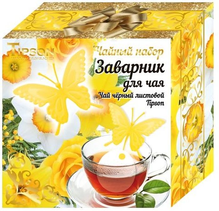 Tipson Желтая Бабочка подарочный набор черный чай Ceylon №1 и ситечко для чая, 85 г10116-00 Tipson Желтая Бабочка подарочный набор черный чай Ceylon №1 и ситечко для чая, 85 г10116-00Черный цейлонский чай Ceylon №1 OPA - гармоничный баланс между силой вкуса и элегантностью аромата. Силиконовый заварник-ситечко с креплением на чашку в форме бабочки станет прекрасным и дополнением к любому чаепитию.