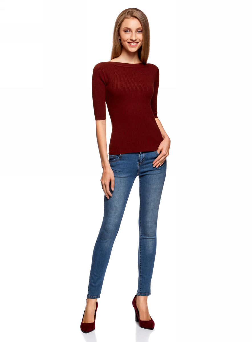 Джемпер женский oodji Collection, цвет: бордовый. 73812596-2B/45641/4900N. Размер XL (50)73812596-2B/45641/4900N Джемпер женский oodji Collection, цвет: бордовый. 73812596-2B/45641/4900N. Размер XL (50)73812596-2B/45641/4900NДжемпер oodji изготовлен из вискозы и полиамида. Модель выполнена с рукавами до локтя и горловиной-лодочкой.
