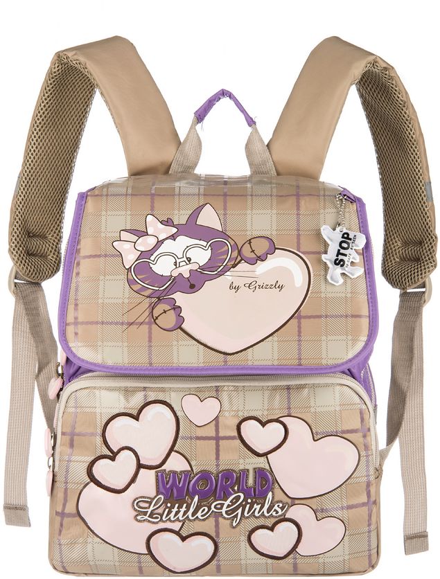 Grizzly Рюкзак цвет фиолетовый бежевый RA-545-2RA-545-2/2 Grizzly Рюкзак цвет фиолетовый бежевый RA-545-2RA-545-2/2Школьный рюкзак Grizzly станет незаменимым спутником вашего ребенка в походах за знаниями.Содержит два вместительных отделения, закрывающиеся на застежки-молнии, а сверху дополнительно на клапан. На лицевой стороне расположены два объемных кармана на молниях.Конструкция спинки оснащена мягкими подушечками, принимающими анатомическую форму, что обеспечивает оптимальное прилегание к спине и равномерное распределение нагрузки, а воздухообменная сетка обеспечивает максимальный комфорт при эксплуатации. Мягкие анатомические лямки позволяют легко и быстро отрегулировать рюкзак в соответствии с ростом.Рюкзак оснащен ручкой для удобной переноски. Светоотражающие элементы не оставят незамеченным вашего ребенка в темное время суток.