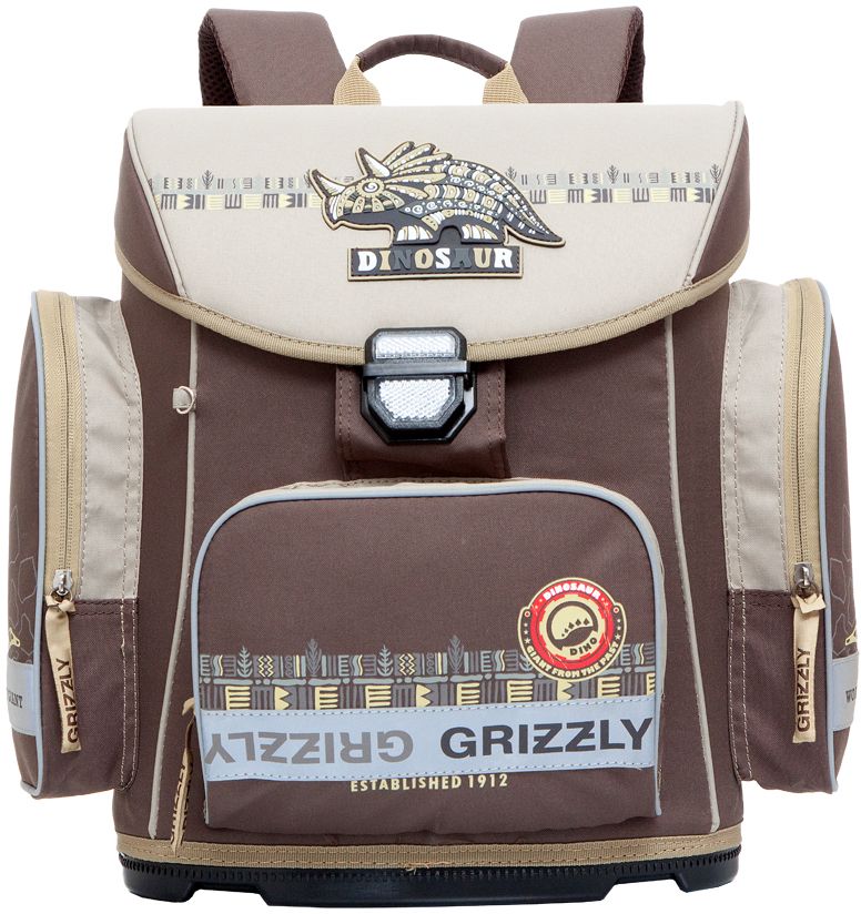 Grizzly Ранец школьный цвет коричневый RA-675-2RA-675-2/1 Grizzly Ранец школьный цвет коричневый RA-675-2RA-675-2/1Школьный ранец Grizzly обязательно привлечет внимание вашего ребенка. Ранец выполнен из современного легкого и прочного материала.Ранец содержит одно вместительное отделение, закрывающееся клапаном на защелку со встроенным светоотражателем. Клапан полностью откидывается, что облегчает пользование ранцем. На внутренней части клапана находится прозрачный пластиковый кармашек, в который можно поместить расписание занятий или личные данные ученика.По бокам ранца расположены два кармана на молниях. На лицевой стороне находится накладной карман на застежке-молнии, куда будет удобно убирать пенал.Эргономичная конструкция спинки снижает давление и оптимально распределяет нагрузку на позвоночник. Мягкие анатомические лямки позволяют легко и быстро отрегулировать ранец в соответствии с ростом ребенка. Ранец оснащен ручкой-петлей для удобной переноски в руке или подвешивания на крючок.Пластиковое формованное дно обеспечивает ранцу хорошую устойчивость и защиту от загрязнений. Светоотражающие элементы обеспечивают дополнительную безопасность в темное время суток.