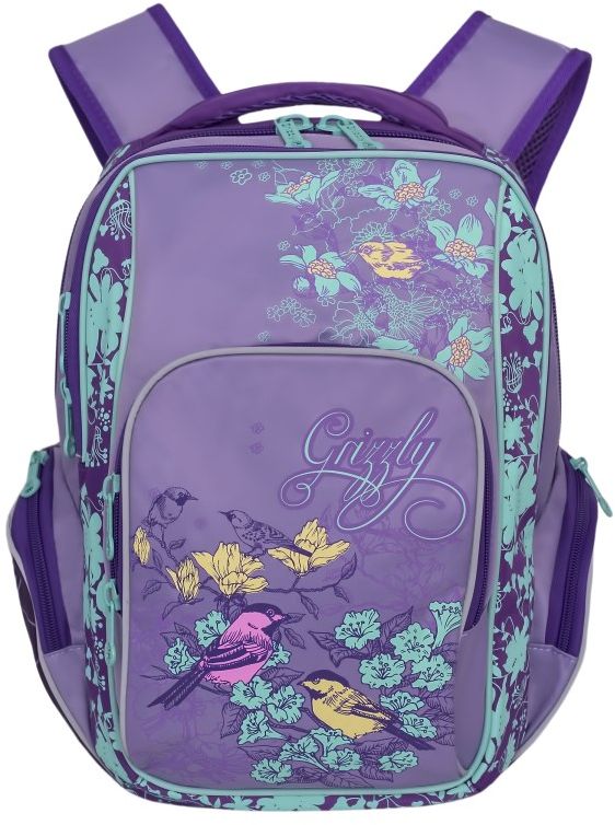 Grizzly Рюкзак цвет лиловый RG-760-3RG-760-3/2 Grizzly Рюкзак цвет лиловый RG-760-3RG-760-3/2Школьный рюкзак Grizzly - это необходимый аксессуар для любого школьника.Изделие выполнено из плотного материала и оформлено оригинальным принтом.Рюкзак имеет два основных отделения, закрывающихся на застежки-молнии с двумя бегунками, и вместительный накладной карман на передней стенке. По бокам рюкзак дополнен двумя накладными карманами на молниях.Внутри накладного кармана спереди располагается карман-сетка. Внутри основного отделения расположен накладной карман на молнии. Дно рюкзака можно сделать жестким, разложив специальную панель, что повышает сохранность содержимого рюкзака и способствует правильному распределению нагрузки.Рюкзак оснащен удобной текстильной ручкой для переноски в руке и светоотражающими вставками.Спинка дополнена эргономичными воздухопроницаемыми подушечками, которые обеспечивают удобство и комфорт при носке. Мягкие укрепленные лямки анатомической формы регулируются по длине.Многофункциональный школьный рюкзак станет незаменимым спутником вашего ребенка в походах за знаниями.
