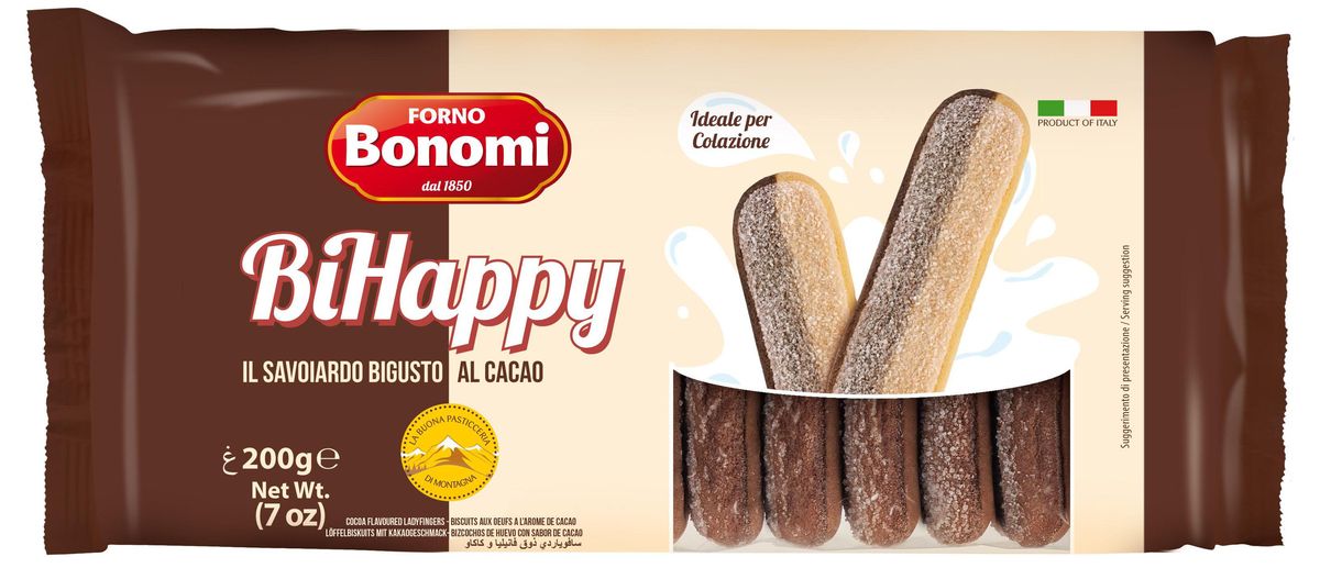 Forno Bonomi Савоярди печенье двухцветное, 200 г2680 Forno Bonomi Савоярди печенье двухцветное, 200 г2680Савоярди двухцветное Bonomi - печенье Савоярди с ванилью и какао великолепно само по себе, а также для приготовления тортов из мороженого и Тирамису. Савоярди двухцветное Bonomi - двойное удовольствие и возможность для экспериментов! История компании Форно Бономи восходит к 1850 году, когда Форно Бономи открыл семейную пекарню в маленькой живописной деревне Веро Веронезе, расположенной высоко в горах неподалеку от Вероны, города Ромео и Джульетты.Со временем популярность кондитерских изделий росла и благодаря усилиям трех братьев, Дарио, Ренато и Фаусто и семейная компания Форно Бономи расширялась.Залог успеха компании Forno Bonomi - великолепное качество кондитерских изделий, которые традиционно производятся по семейной рецептуре с использованием натуральных ингредиентов. В компании работает более 150 сотрудников, создавая и совершенствуя различные продукты и технологии, направленные на улучшение качества. Кондитерские изделия ТМ Forno Bonomi представлены более чем в 90 странах мира.Компания неизменно находится в том же живописном месте: в высокогорье Ровере, сохраняя неизменным подход к качеству и деталям, позволившим стать компании Forno Bonomi крупнейшим мировым производителем всеми любимого печенья савоярди.Печенье Савоярди Forno Bonomi рекомендовано Федерацией итальянских шеф-поваров (FIC) для приготовления традиционного итальянского десерта Тирамису.