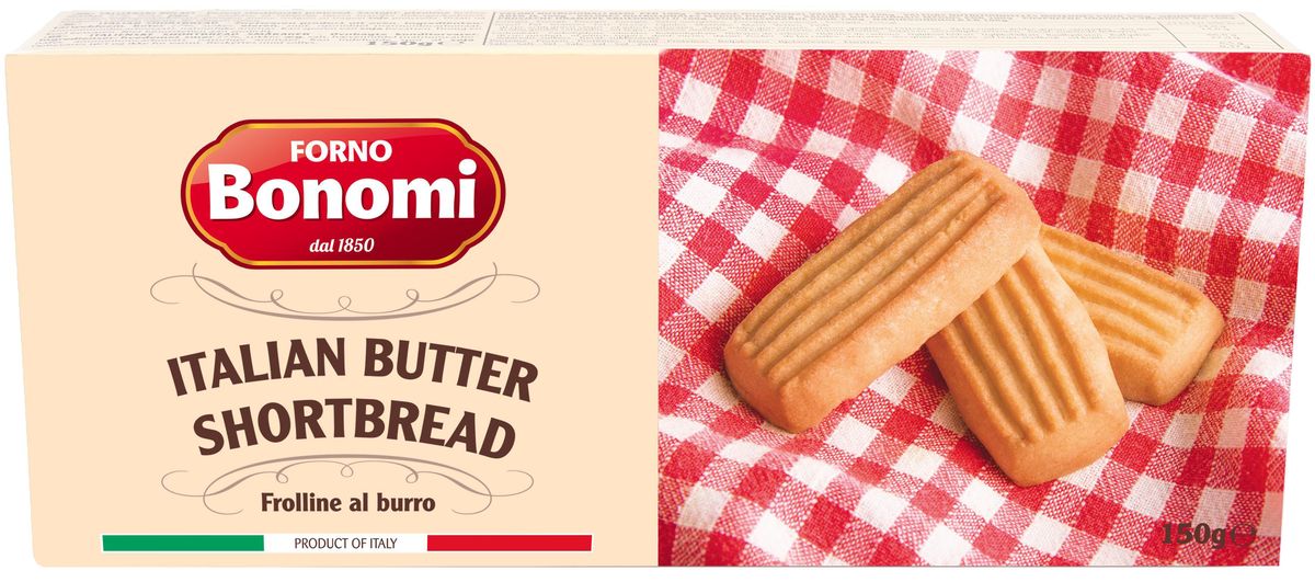 Forno Bonomi печенье сдобное песочное со сливочным маслом прямоугольное, 150 гМС-00007210 Forno Bonomi печенье сдобное песочное со сливочным маслом прямоугольное, 150 гМС-00007210Фроллини Квадри - ароматное, благоухающее ванилью и сливочной карамелью классическое итальянское печенье. Нежное и рассыпчатое, тающее во рту бархатной крошкой. История компании Форно Бономи восходит к 1850 году, когда Форно Бономи открыл семейную пекарню в маленькой живописной деревне Веро Веронезе, расположенной высоко в горах неподалеку от Вероны, города Ромео и Джульетты.Со временем популярность кондитерских изделий росла и благодаря усилиям трех братьев, Дарио, Ренато и Фаусто и семейная компания Форно Бономи расширялась.Залог успеха компании Forno Bonomi - великолепное качество кондитерских изделий, которые традиционно производятся по семейной рецептуре с использованием натуральных ингредиентов. В компании работает более 150 сотрудников, создавая и совершенствуя различные продукты и технологии, направленные на улучшение качества. Кондитерские изделия ТМ Forno Bonomi представлены более чем в 90 странах мира.Компания неизменно находится в том же живописном месте: в высокогорье Ровере, сохраняя неизменным подход к качеству и деталям, позволившим стать компании Forno Bonomi крупнейшим мировым производителем всеми любимого печенья савоярди.Печенье Савоярди Forno Bonomi рекомендовано Федерацией итальянских шеф-поваров (FIC) для приготовления традиционного итальянского десерта Тирамису.