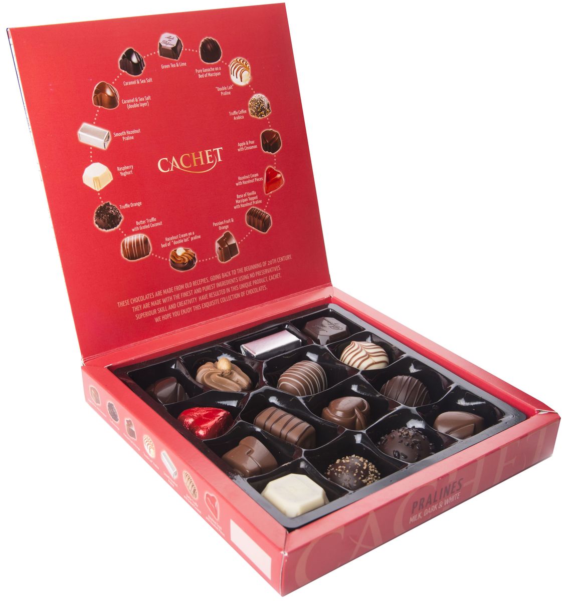 Cachet Пралине конфеты шоколадные ассорти, 200 гМС-00007440 Cachet Пралине конфеты шоколадные ассорти, 200 гМС-00007440Конфеты шоколадные ассорти Pralines Cachet - классический подарочный набор бельгийских конфет, подходит для любого праздника или чаепития. Продукция компании популярна во всем мире благодаря своему высокому качеству и изысканному дизайну. Вся продукция Kim’s Chocolates NV изготавливается по оригинальной старинной бельгийской рецептуре, которая придает шоколаду незабываемый и неповторимый вкус.Лучшие ингредиенты, современные технологии и строгий контроль на всех этапах производства гарантируют высокое качество продукцииKim’s Chocolates NV.