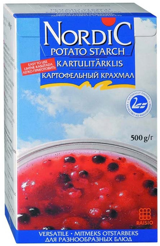 Nordic крахмал картофельный, 500 гбор105р Nordic крахмал картофельный, 500 гбор105рКрахмал картофельный NORDIC идеально подойдет для приготовления желе, киселей, супов, выпечки или соусов. Продукт изготавливается из экологически чистого, высококачественного сырья.
