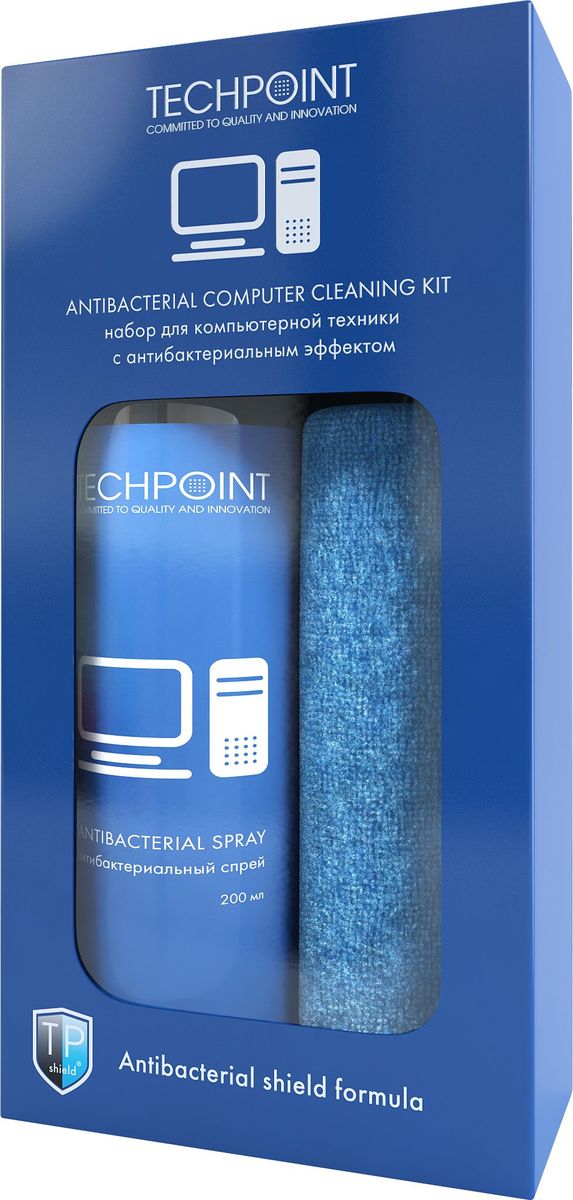Набор для ухода за компьютерной техникой Techpoint Antibacterial Screen Cleaning Kit, 2 предмета5103 Набор для ухода за компьютерной техникой Techpoint Antibacterial Screen Cleaning Kit, 2 предмета5103Для ухода за компьютерной техникой, в том числе и LCD и LED экранами. Удаляет пыль, предотвращает образование отпечатков. ВВходящий в состав антибактериальный компонент, уничтожает микробы и бактерии и имеет пролонгированное действие защиты до 12 часов.