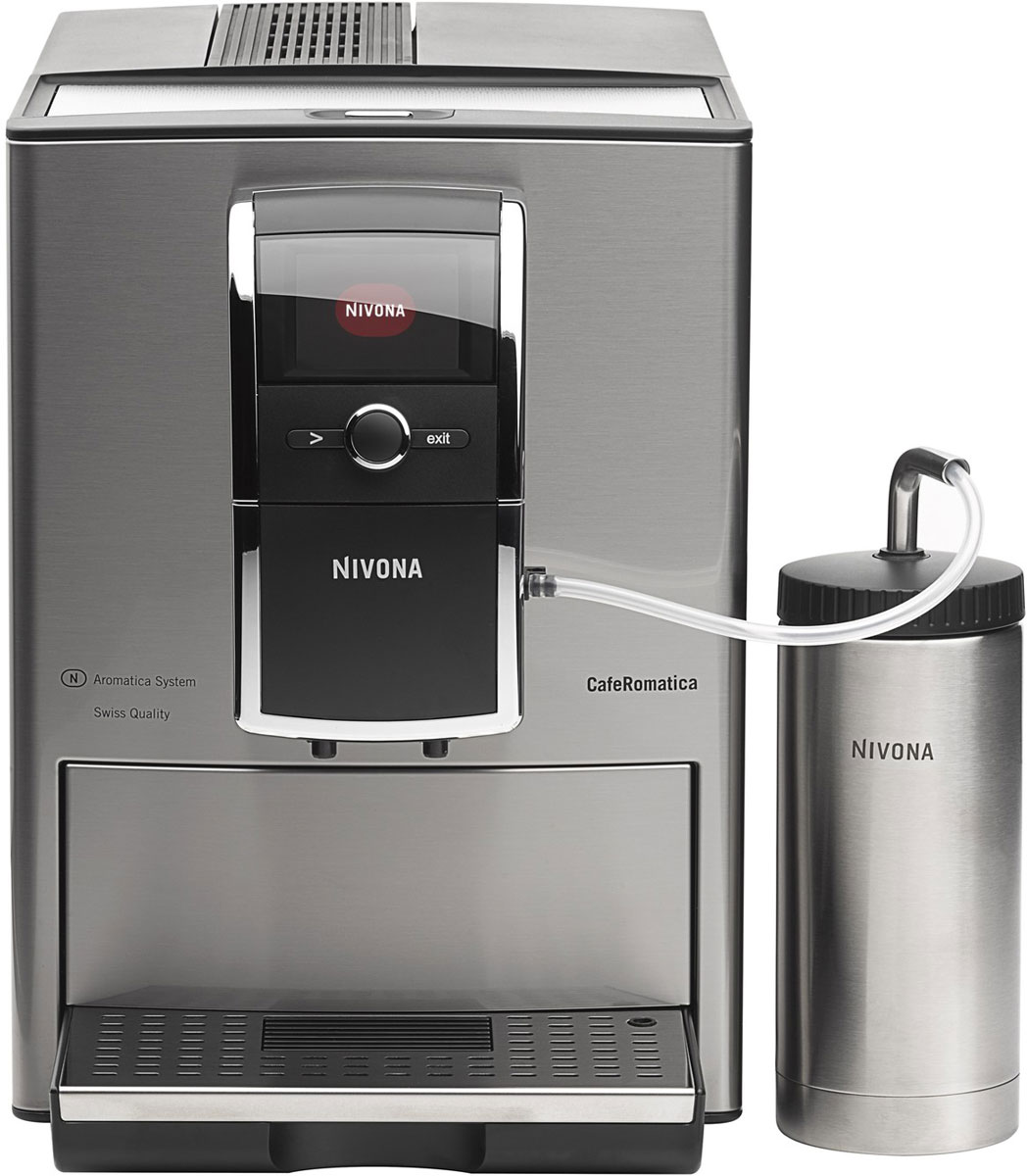 Nivona CafeRomatica NICR 858 кофемашинаТВОС-00688 Nivona CafeRomatica NICR 858 кофемашинаТВОС-00688NIVONA CafeRomatica 858 зарекомендовала себя в качестве прекрасной кофемашины. Первоклассная модель серии 8 выделяется своим элегантным и классическим дизайном, техническим превосходством и максимальным удобством использования.Система Spumatore Duo позволяет приготовить две чашки капучино одновременно нажатием всего лишь одной кнопки. В памяти устройства можно сохранить до 10 индивидуальных рецептов приготовления кофе. Цветные графические элементы и текст на четком сенсорном TFT-дисплее обеспечивают безупречную работу с управлением всего лишь посредством одного переключателя: поверните - нажмите - наслаждайтесь кофе. Программы для очистки, удаления накипи и полоскания, запускаемые одним нажатием кнопки, а так же функция статистики и мониторинга необходимости технического обслуживания обеспечат легкий уход за кофемашиной. Режим ECO и выключатель помогают достигнуть почти нулевого потребления энергии. Стильный дизайн кофемашины дополняет двухцветная подсветка чашки.