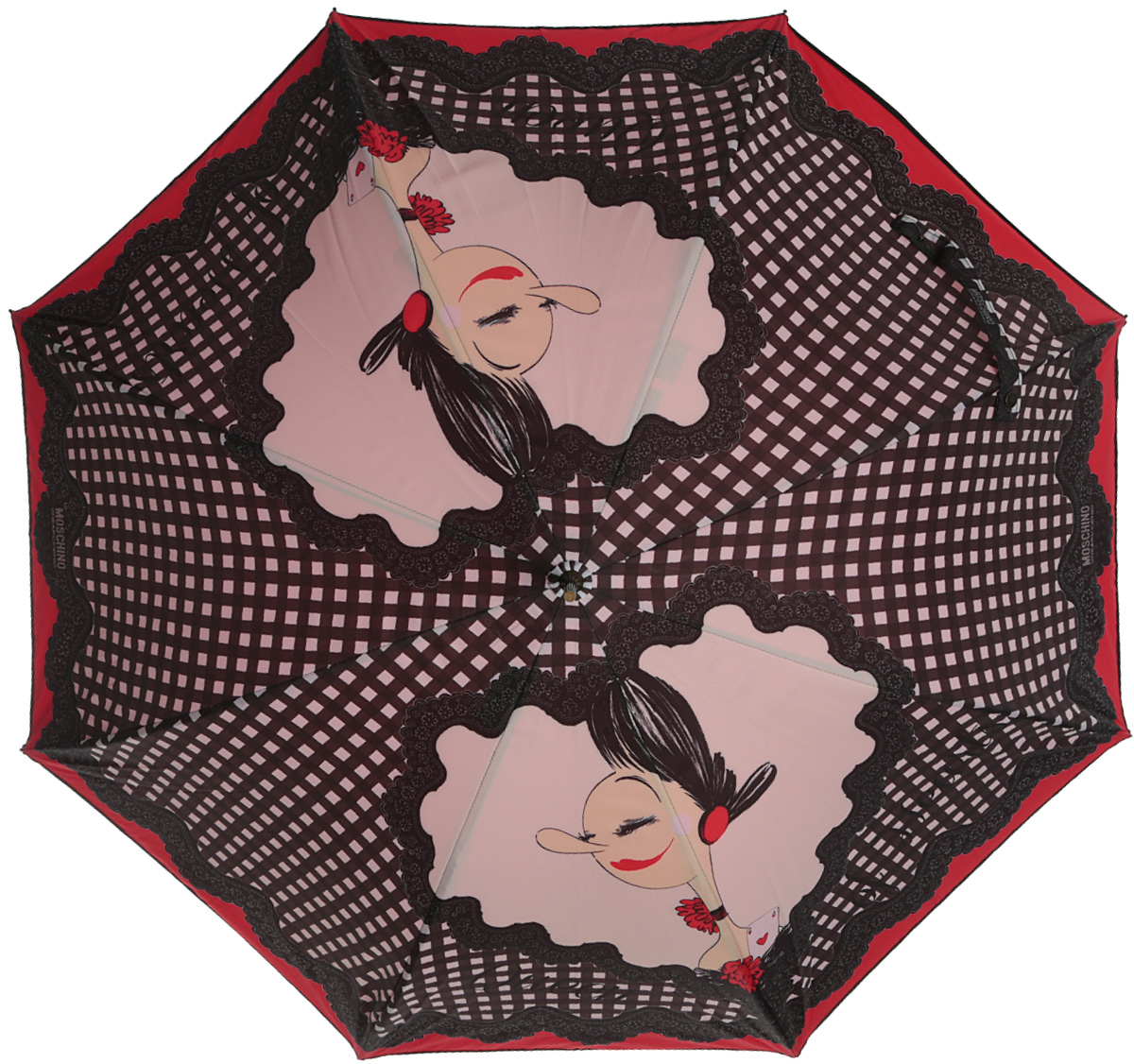 Зонт-трость женский Moschino, полуавтомат, цвет: красный, черный. M/420-61AUTOC/Red