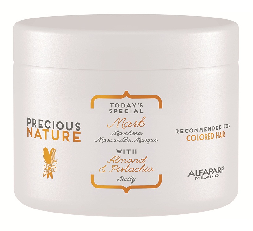 Alfaparf Precious Nature Pure Color Protection Mask Маска для окрашенных волос, 500 мл12522 Alfaparf Precious Nature Pure Color Protection Mask Маска для окрашенных волос, 500 мл12522Интенсивное восстановление для непревзойденной защиты окрашенных волос. Входящая в состав маски эссенция фисташки*, известная своими редкими антиоксидантными и фотозащитными свойствами, в сочетании с маслом сладкого миндаля позволяют уникальной формуле спрея продлить насыщенность цвета и сохранить блеск окрашенных волос, питая и насыщая фибру волоса. *100% натуральный ингредиент. НЕ СОДЕРЖИТ: сульфатов, парабенов, парафинов, минеральных масел, синтетических веществ, аллергенов*гипоаллергенные экстракты растений и ароматизаторыОбъем: 500 мл