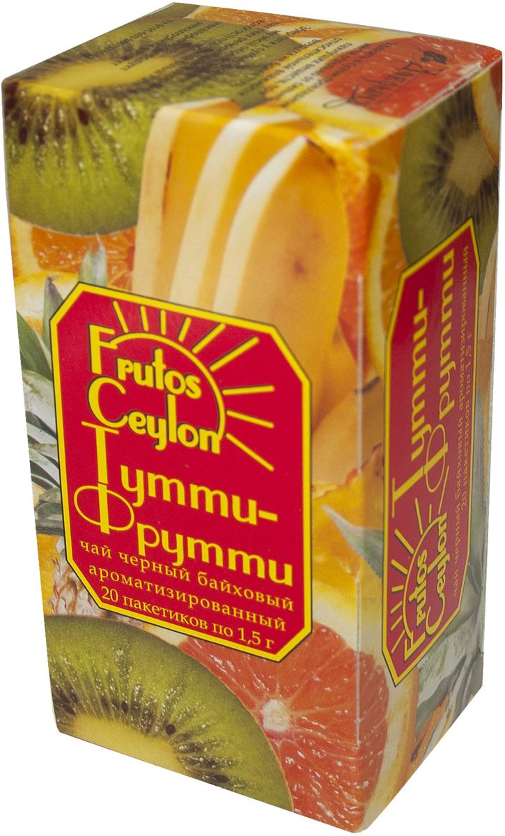 Frutos Ceylon Тутти-фрутти черный ароматизированный чай в пакетиках, 20 шт4607051540095 Frutos Ceylon Тутти-фрутти черный ароматизированный чай в пакетиках, 20 шт4607051540095Чай напомнит вам вкус и аромат экзотических фруктов.
